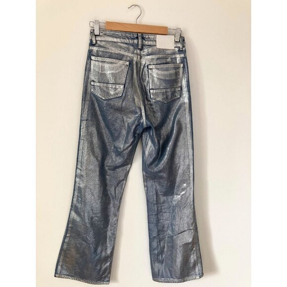 Sandro Roland High-Rise Flared Painted Jeans Silver Size FR 36/ US 4 - Picture 5 of 8